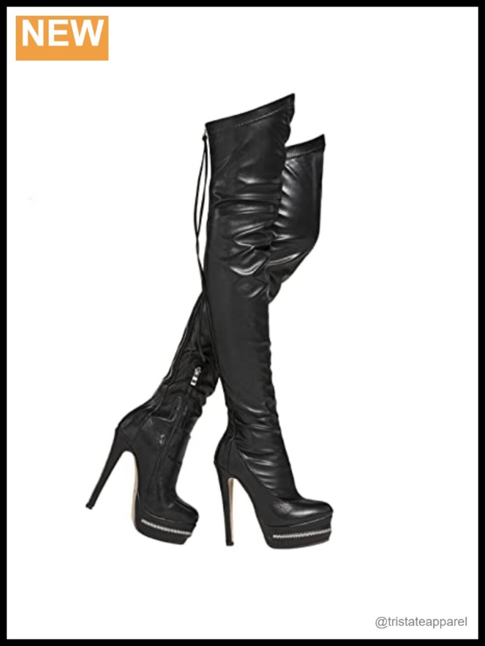 Women's Over the Knee Platform Boots Faux Leather Lace Up Chunky Heel 15.5cm